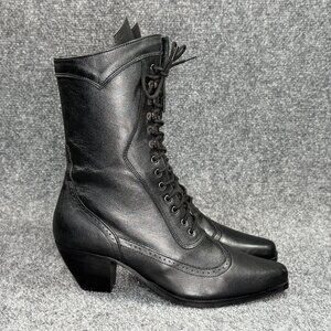 Rawhide By Abilene Victorian Boots Women's Size 7 Black Leather Lace Up Western